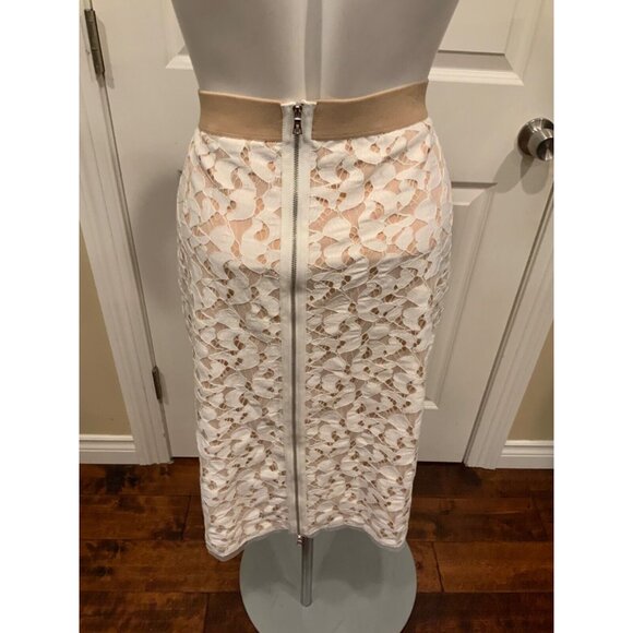 BCBG Max Azria Bess Tan & Cream Lace Overlay Pencil Skirt, Size Small - Picture 6 of 7
